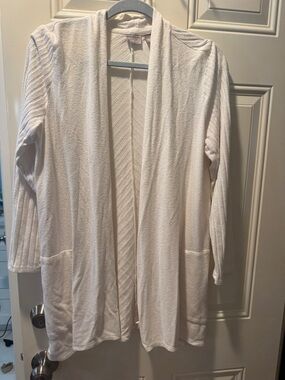 Chico's Ivory Open-Front Ribbed Sleeve Cardigan